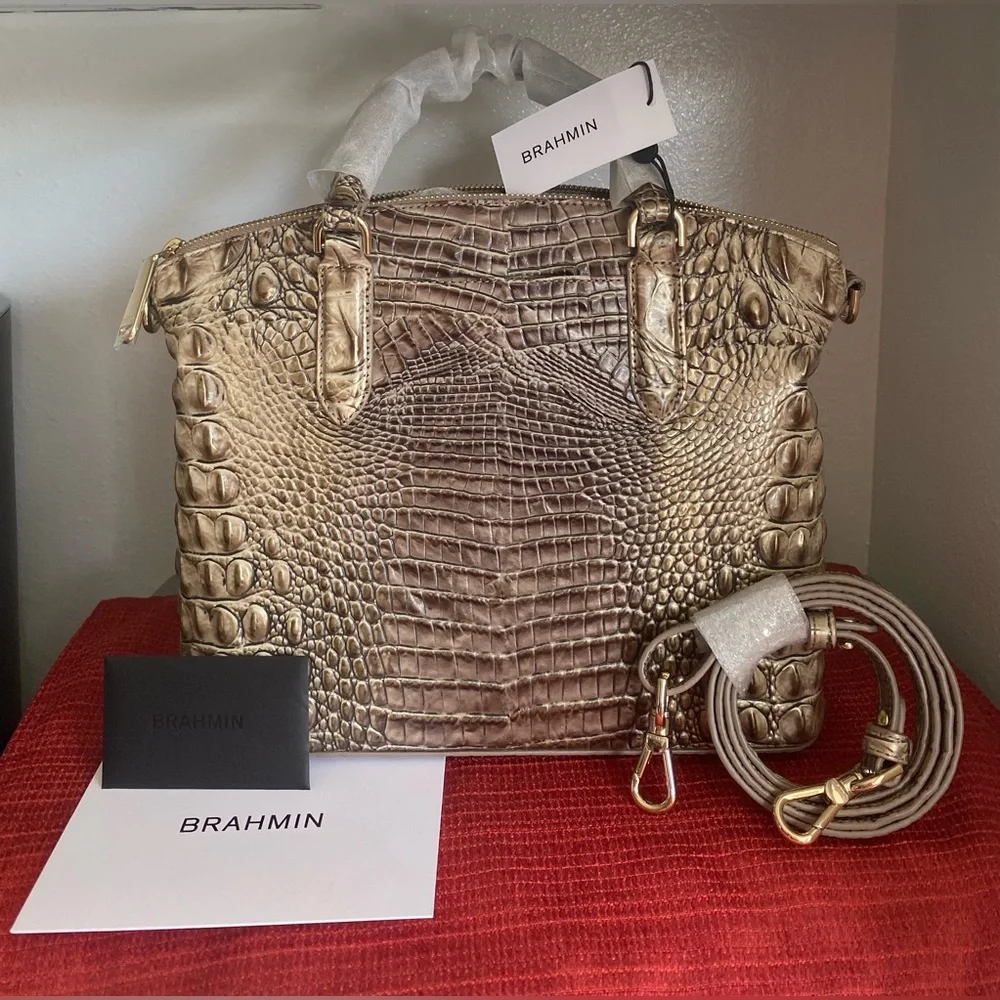 NWT…BRAHMIN… SATCHEL/CROSSBODY CROCODILE/ALLIGATOR EMBOSSED HANDBAG - Picture 9 of 16